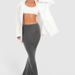 Womens Fishtail Slinky Maxi Skirt - Grey - 10