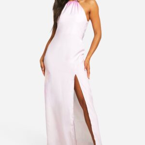 Womens Floral Halter Split Leg Maxi Dress - Pink - 14, Pink