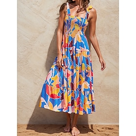 Women's Floral Print Bow Strapless Maxi Dress Casual Summer