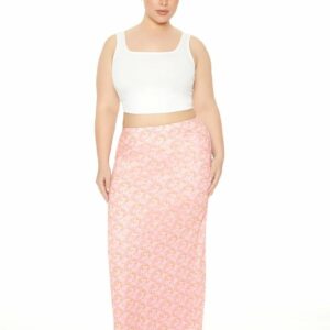 Women's Floral Print Maxi Skirt in Pink, 1X