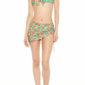 Women's Floral Swim Cover-Up Sarong Skirt in Lime Large