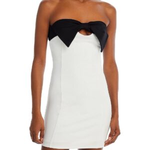 Womens Front Bow Strapless Mini Dress