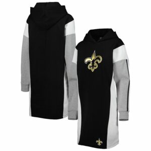 Women's G-III 4Her by Carl Banks Black New Orleans Saints Bootleg Long Sleeve Hoodie T-Shirt Dress, Size: XS