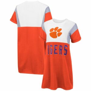 Women's G-III 4Her by Carl Banks Orange/White Clemson Tigers 3rd Down Short Sleeve T-Shirt Dress, Size: Small