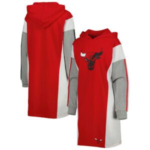 Women's G-III 4Her by Carl Banks Red/White Chicago Bulls Bootleg Long Sleeve Hoodie T-Shirt Dress