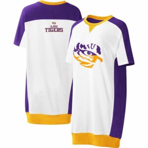 Women's G-III 4Her by Carl Banks White LSU Tigers Home Run T-Shirt Dress, Size: Small