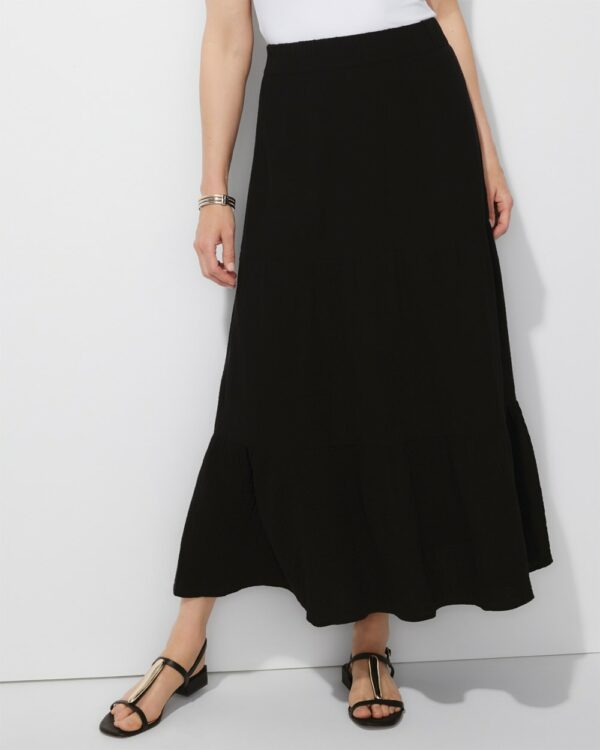 Women's Gauze Tiered Maxi Skirt in Black Size 12/14 | Chico's Outlet