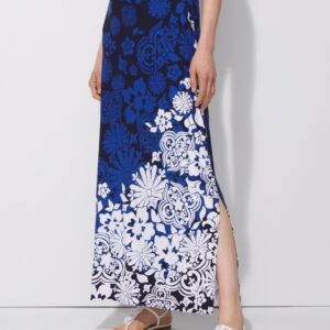 Women's Grecian Tiles Side-Slit Maxi Skirt in Navy Peony Size 4 (20/22-XXL) | Chico's Outlet, Clearance Women's Clothing