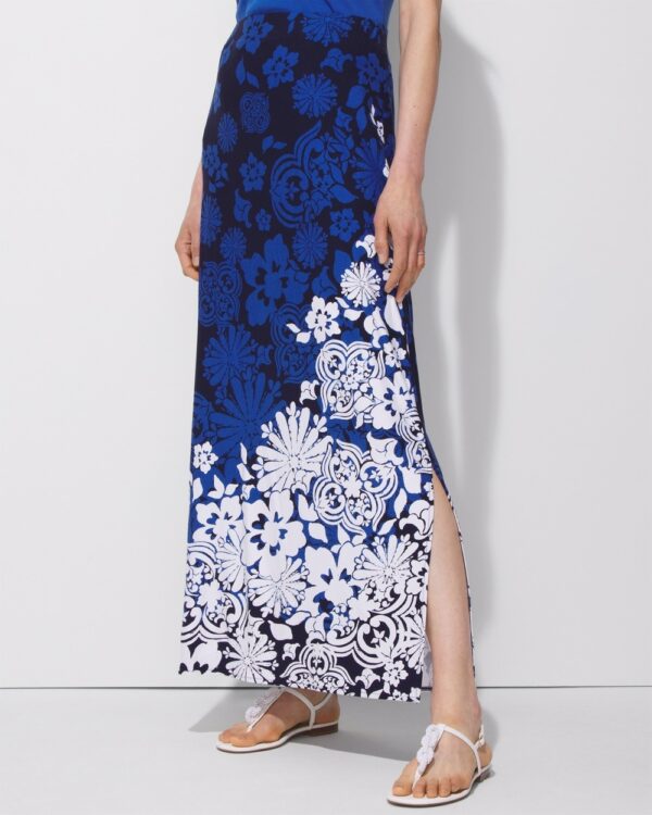 Women's Grecian Tiles Side-Slit Maxi Skirt in Navy Peony Size 4 (20/22-XXL) | Chico's Outlet, Clearance Women's Clothing