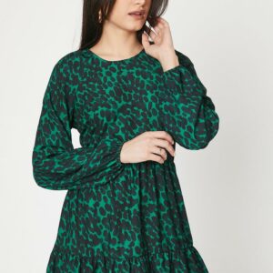 Womens Green Abstract Smock Mini Dress