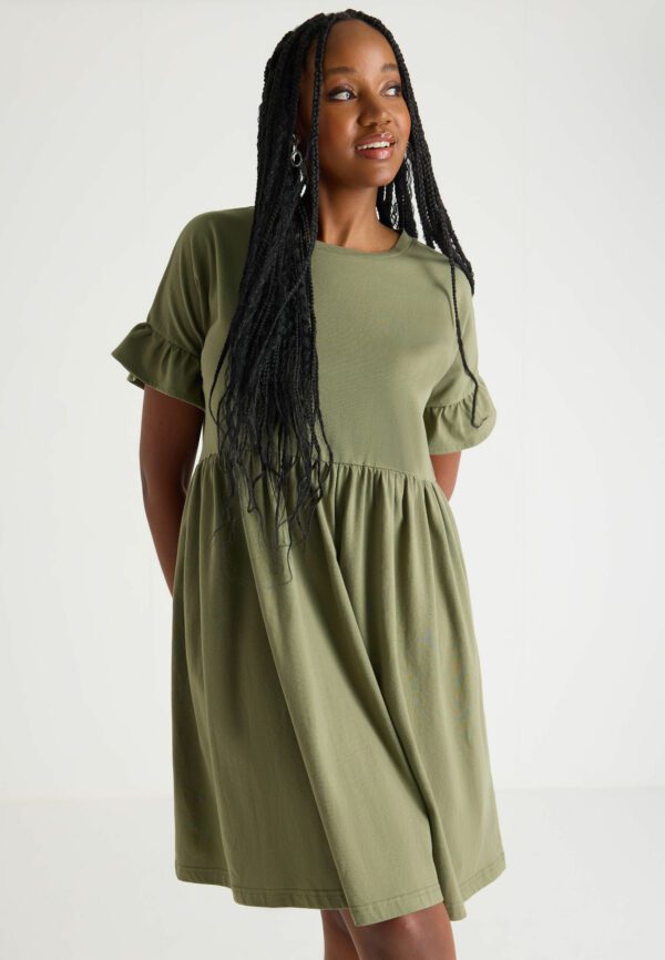 Womens Khaki Frill Sleeve T-shirt Dress