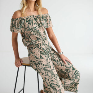 Womens Khaki Leaf Print Culottes