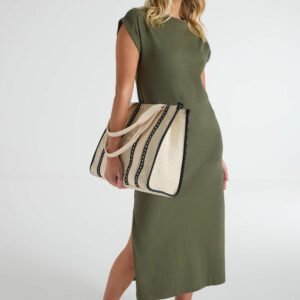 Womens Khaki T-shirt Midi Dress