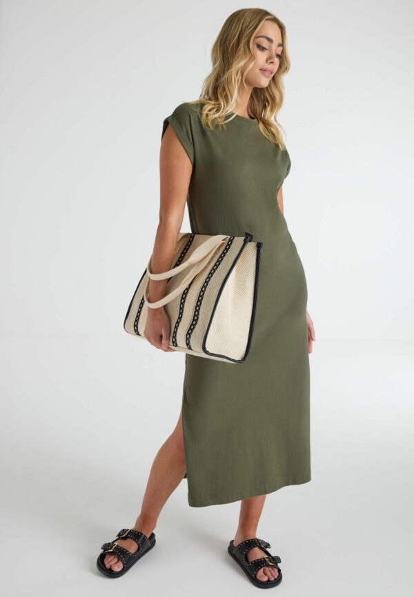 Womens Khaki T-shirt Midi Dress