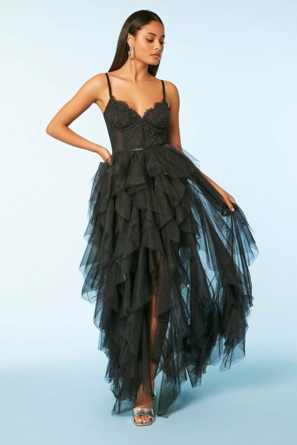 Women's Lace Mini Dress & Tulle Maxi Skirt Set in Black Small