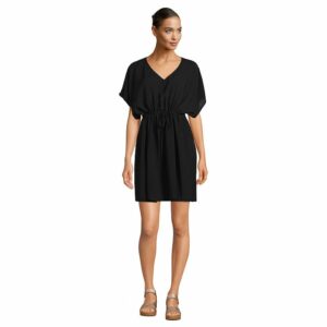 Women's Lands' End Gathered Waist Kaftan Swim Cover-Up Dress, Size: Small, Black