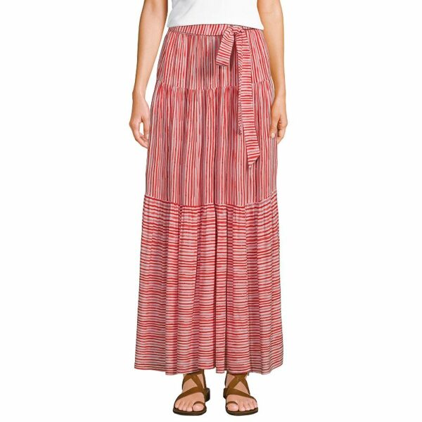 Women's Lands' End Printed Flowy Tiered Maxi Skirt, Size: Small, Desert Paint Stripe