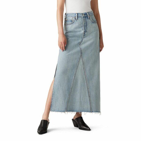 Women's Levi's® Iconic Long Denim Maxi Skirt, Size: 33(US 16)Medium, Not In The Mood Grey