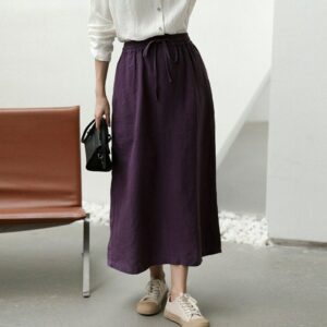 Women's Linen Long Skirt, Vintage Women Plus Size Maxi Fall Spring Skirt Custom Hand Made R12-8