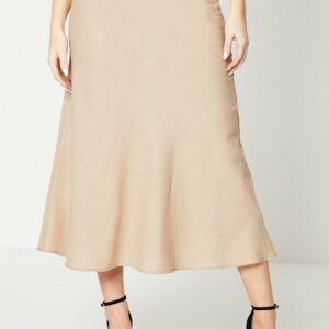 Womens Linen Look Bias Cut Midi Skirt