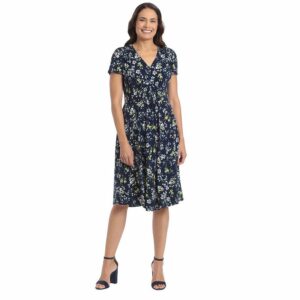 Women's London Times Smock Waist Fit & Flare Dress, Size: 6, Blue