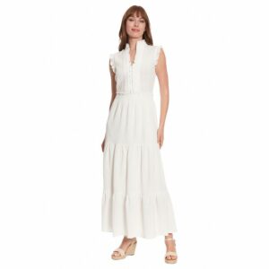 Women's London Times Smocked Waist Tiered Skirt Maxi Dress, Size: 6, White