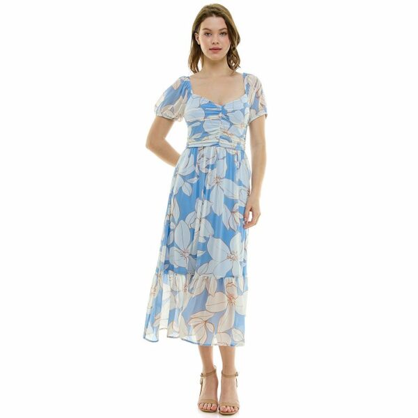 Women's Luxology Chiffon Smock Top Midi Dress, Size: Medium, Blue Taupe Ivory