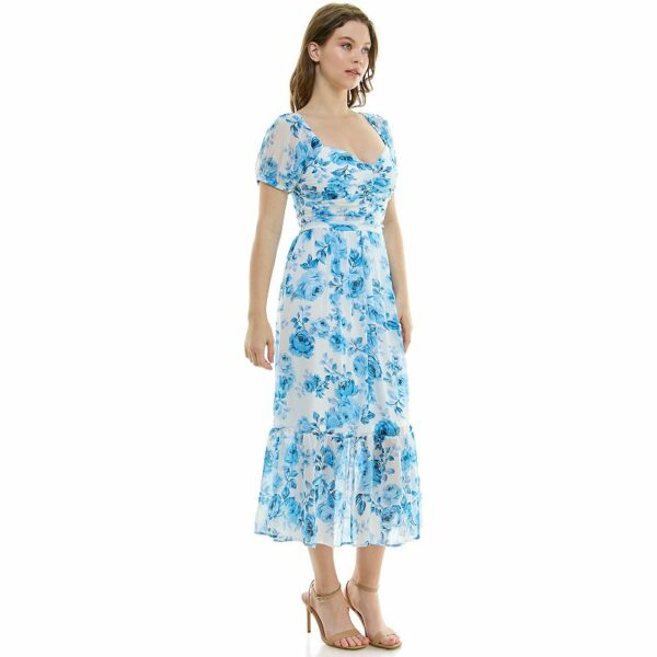 Women's Luxology Chiffon Smock Top Midi Dress, Size: Medium, Ivory Blue