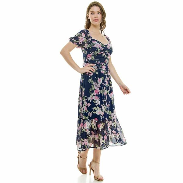 Women's Luxology Chiffon Smock Top Midi Dress, Size: Small, Navy Pink Ivory