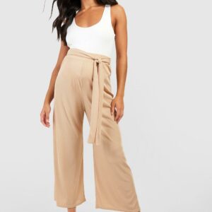 Womens Maternity Belted Rib Culottes - Beige - 12, Beige