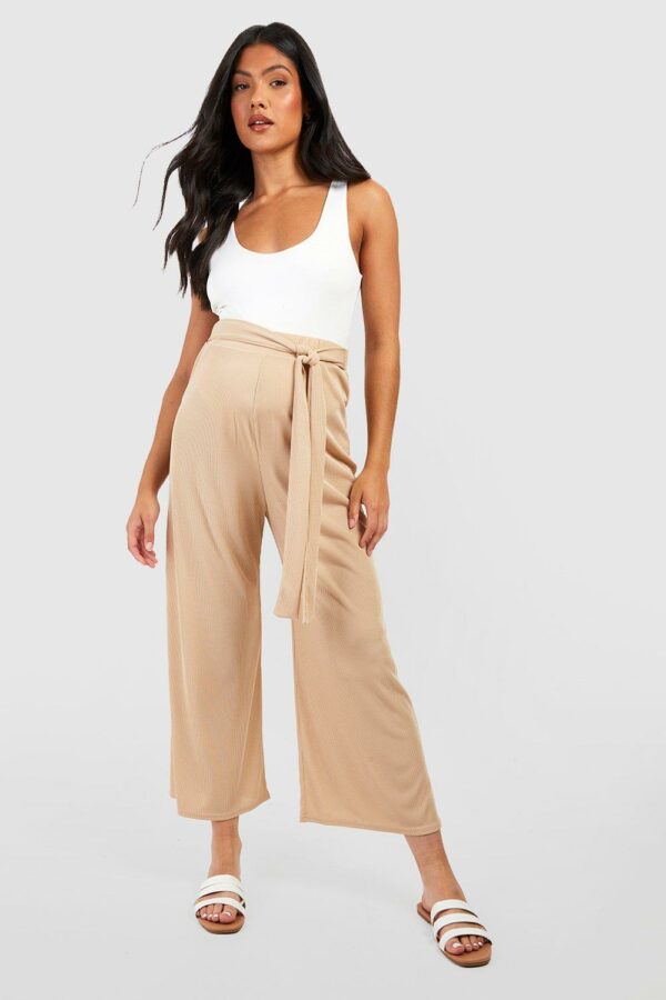 Womens Maternity Belted Rib Culottes - Beige - 12, Beige