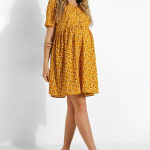 Womens Maternity Floral Button Down Smock Dress - Yellow - 12