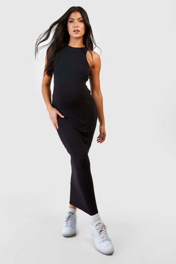 Womens Maternity Over The Bump Maxi Skirt - Black - 4