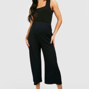 Womens Maternity Rib Culottes - Black - 4