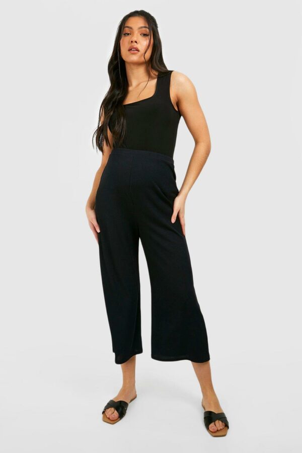 Womens Maternity Rib Culottes - Black - 4