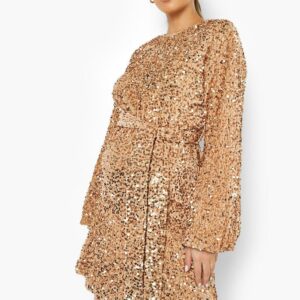 Womens Maternity Sequin Tie Waist Shift Dress - Beige - 10