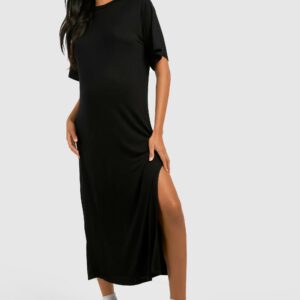 Womens Maternity T-Shirt Midaxi Dress - Black - 16, Black