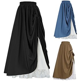 Women's Maxi Long Skirt Double-Layer Retro Vintage Victorian Medieval Renaissance for Cosplay Party Casual Daily Festival