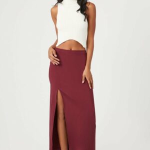 Women's Maxi Slit Skirt in Wine Small