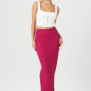 Women's Metallic Slit Maxi Skirt in Pink Medium