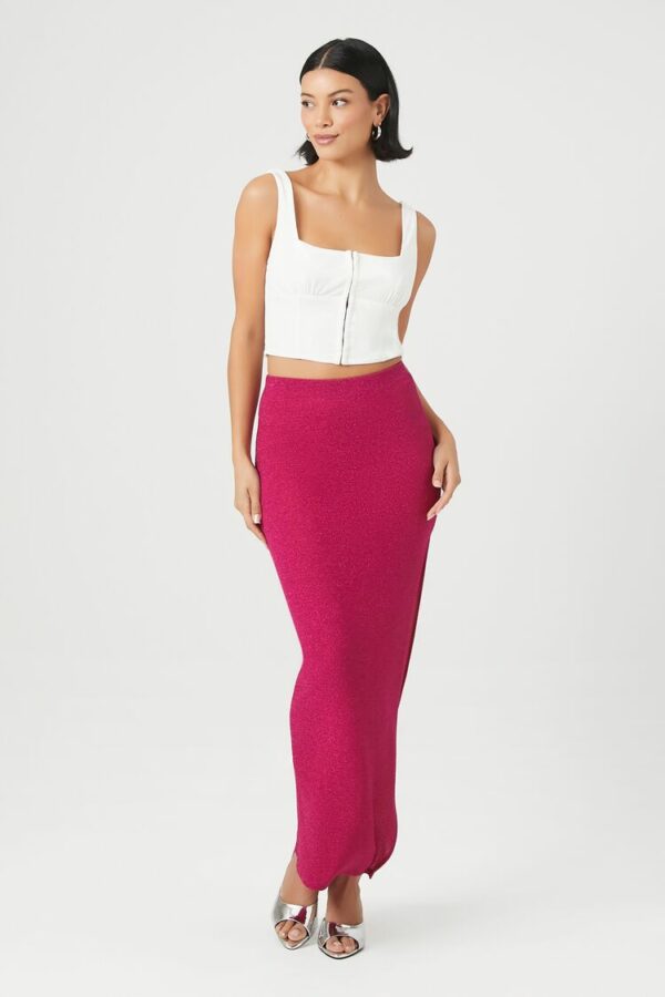 Women's Metallic Slit Maxi Skirt in Pink Medium