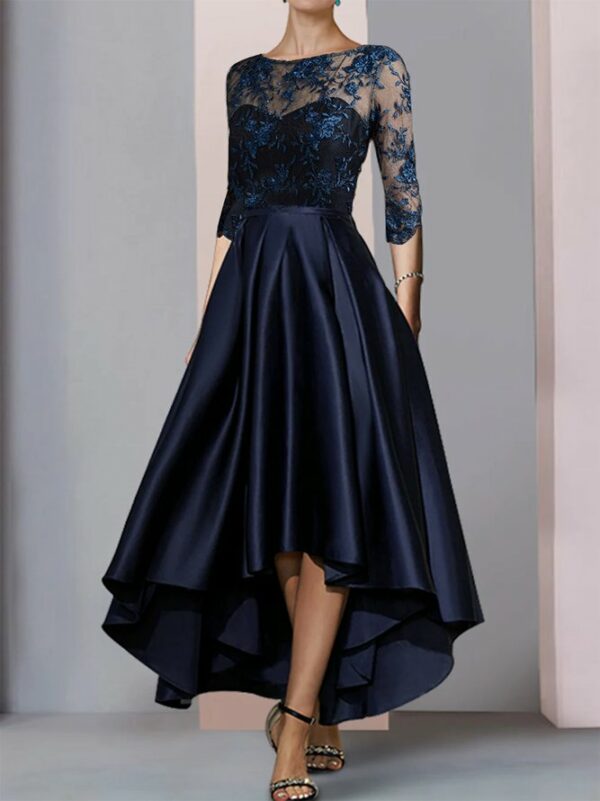 Women's Mother of the Bride Dresses Elegant High Low Tea Length Dark Blue Dresses for Wedding Formal Evening Party