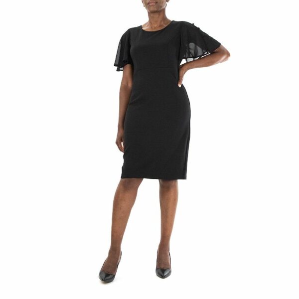 Women's Nina Leonard Jewelneck Flutter Sleeve Sheath Dress, Size: XL, Black