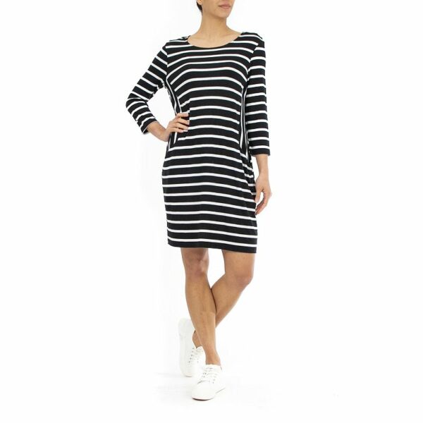 Women's Nina Leonard Mixed-Striped Sheath Dress, Size: Small, Black Ivory