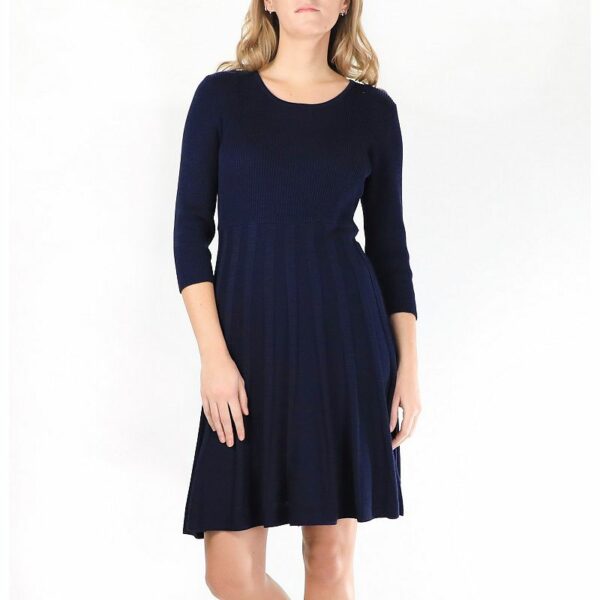 Women's Nina Leonard Pleated Skirt Fit & Flair Sweater Dress, Size: XL, Blue Team