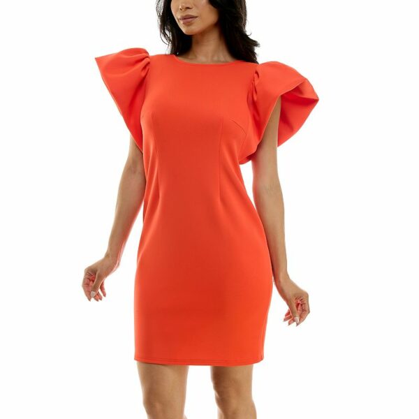 Women's Nina Leonard Ruffle Shoulder Sheath Mini Dress, Size: Large, Orange