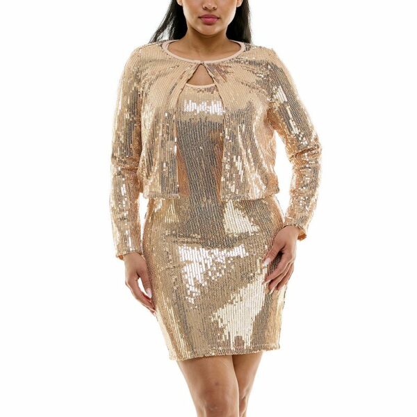 Women's Nina Leonard Sequin Sheath Dress & Sequin Bolero Set, Size: Small, Beige