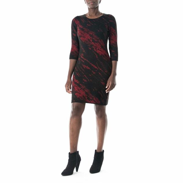 Women's Nina Leonard Three Quarter Jewelneck Sheath Sweater Dress, Size: Small, Black Red