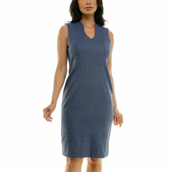 Women's Nina Leonard U-Neck Sheath Midi Dress, Size: Large, Blue