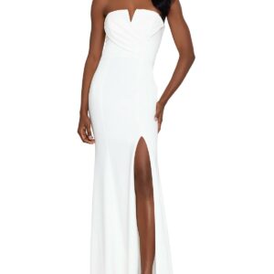 Womens Notch Neck Strapless Evening Dress